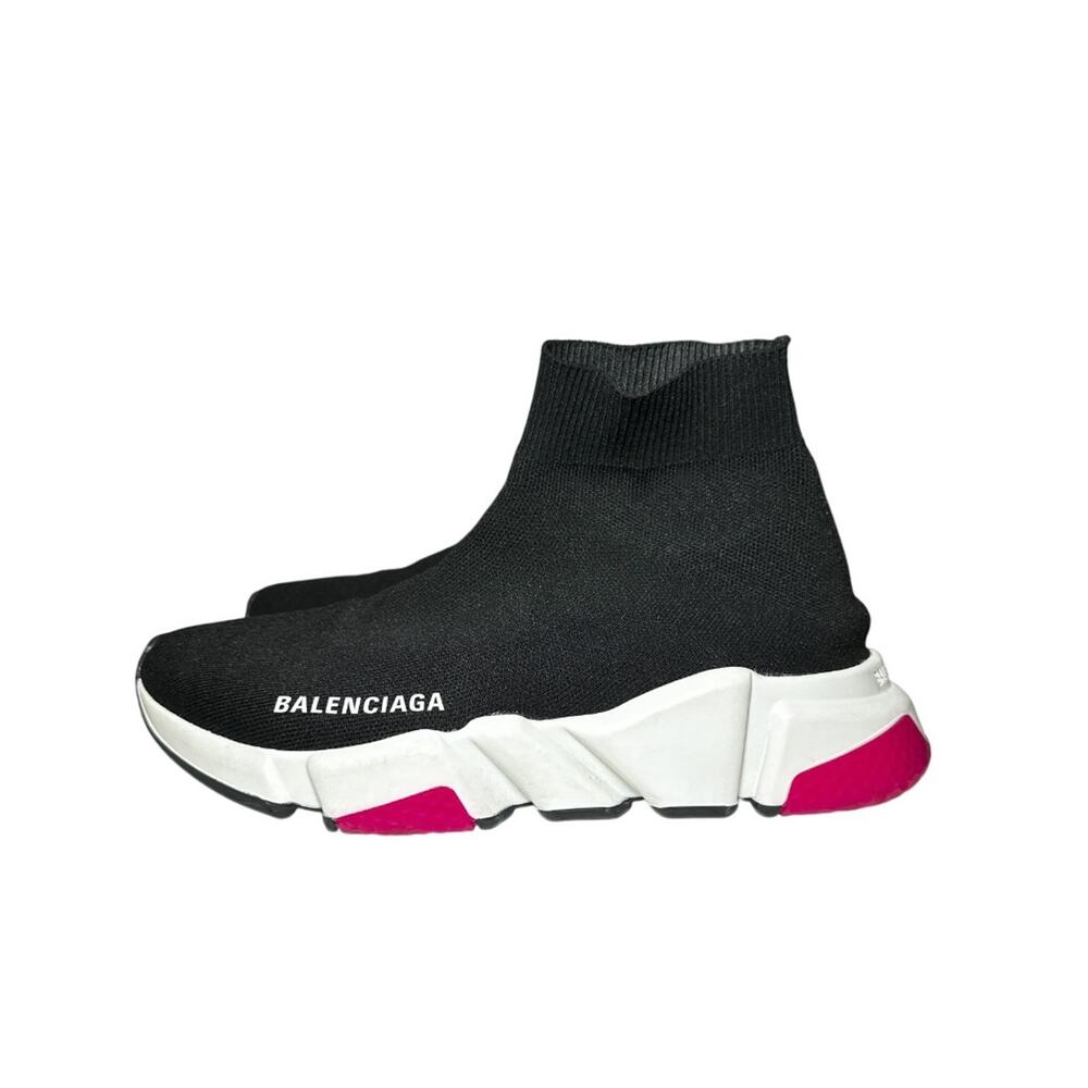 Balenciaga Speed Trainer Black Pink Knit High Top Sneakers Size 37